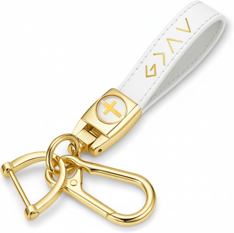 TLOEP Christian Leather Cross Keychain for Men & Women - God Is Greater Than the Highs and Lows Key Ring, Faith Gift - Image 1